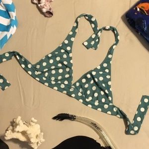 J. Crew Dusty Teal Bikini Top w/Polka Dots
